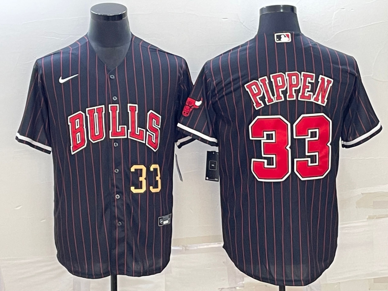 Men Chicago Bulls #33 Pippen Black Stripe Game Nike 2023 NBA Jersey-0